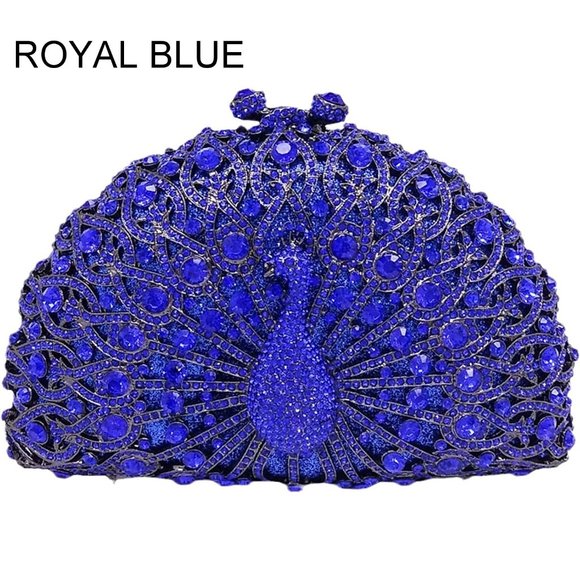NWT Sparkling Bling Swarovski Crystal Rhinestone Peacock Clutch Bird Pur…